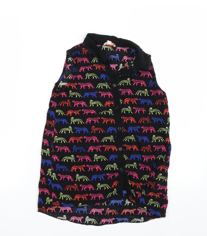 Bluezoo Girls Black Animal Print  Basic Button-Up Size 11 Years  - Cheetahs