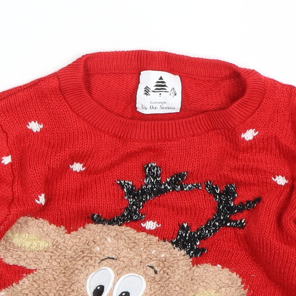 George Boys Red Polka Dot  Pullover Jumper Size 2-3 Years  - reindeer