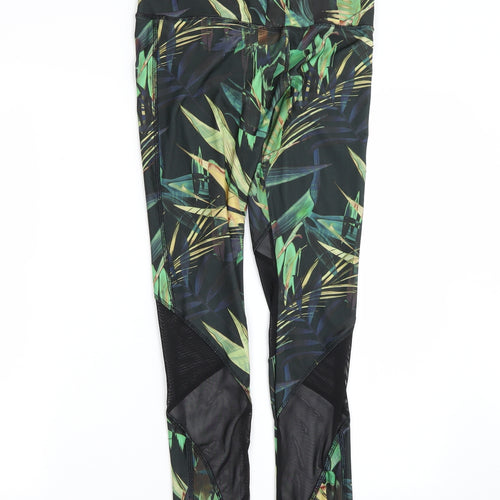 Workout Womens Green Floral  Compression Leggings Size 12 L26 in