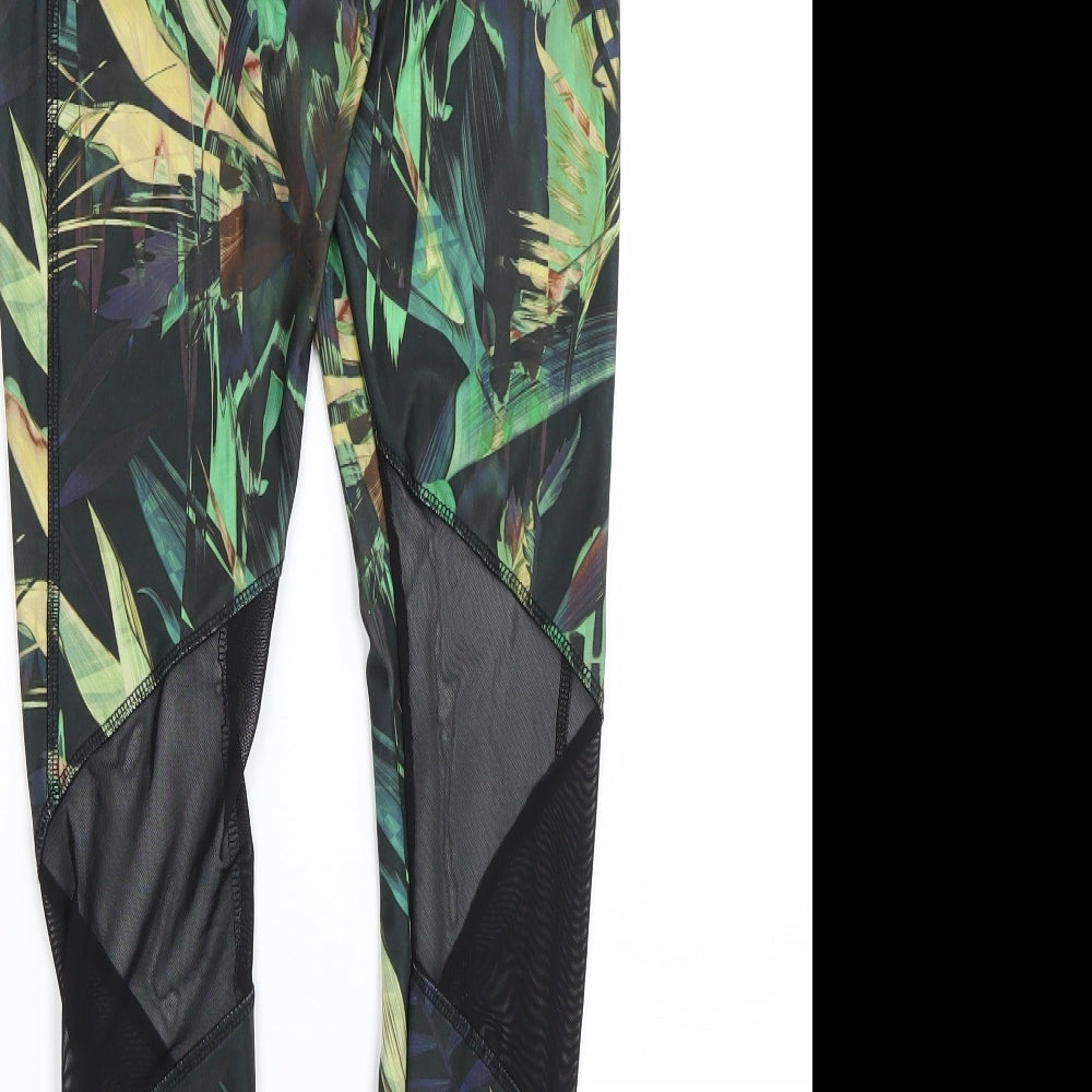 Workout Womens Green Floral  Compression Leggings Size 12 L26 in