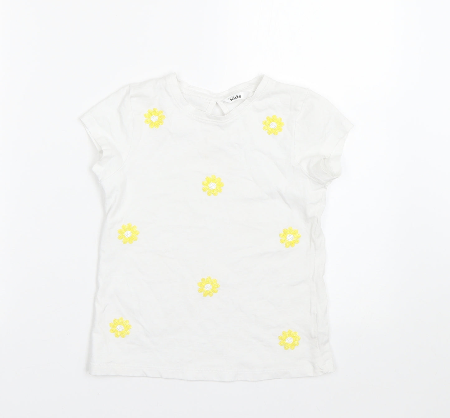 M&Co Girls White Floral  Basic T-Shirt Size 7-8 Years