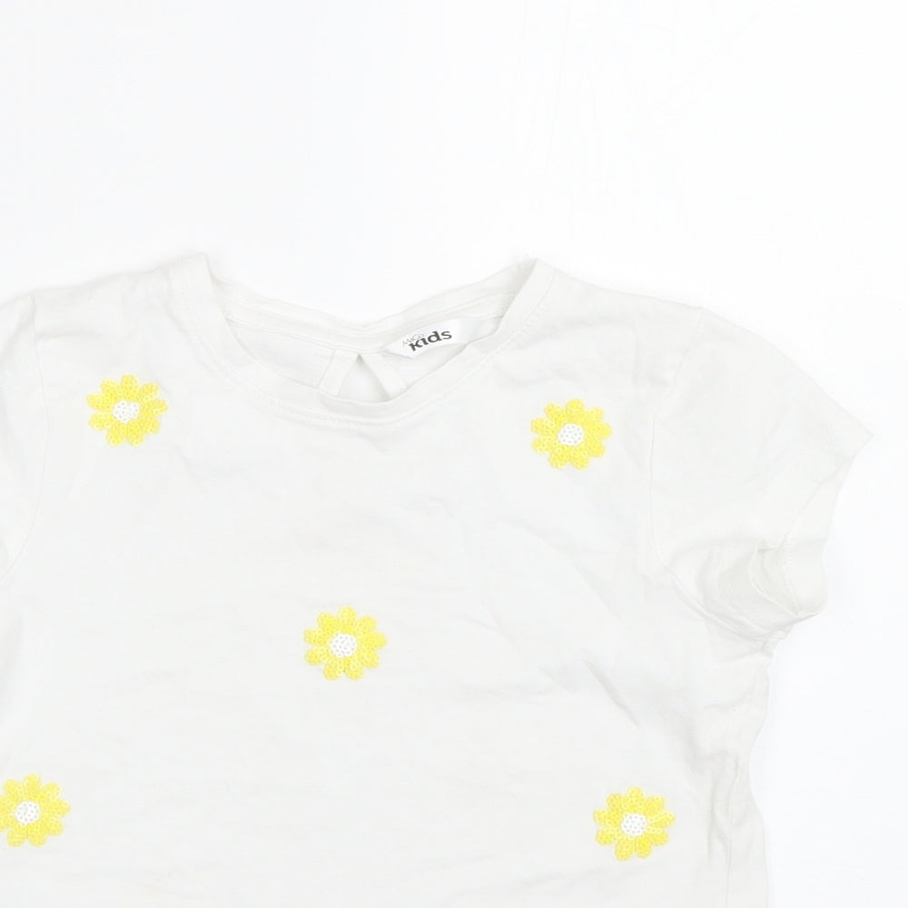 M&Co Girls White Floral  Basic T-Shirt Size 7-8 Years