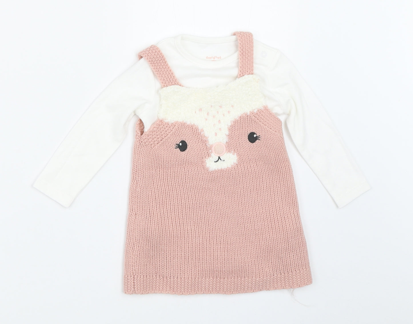 F&F Girls Pink   Pinafore/Dungaree Dress  Size 3-6 Months