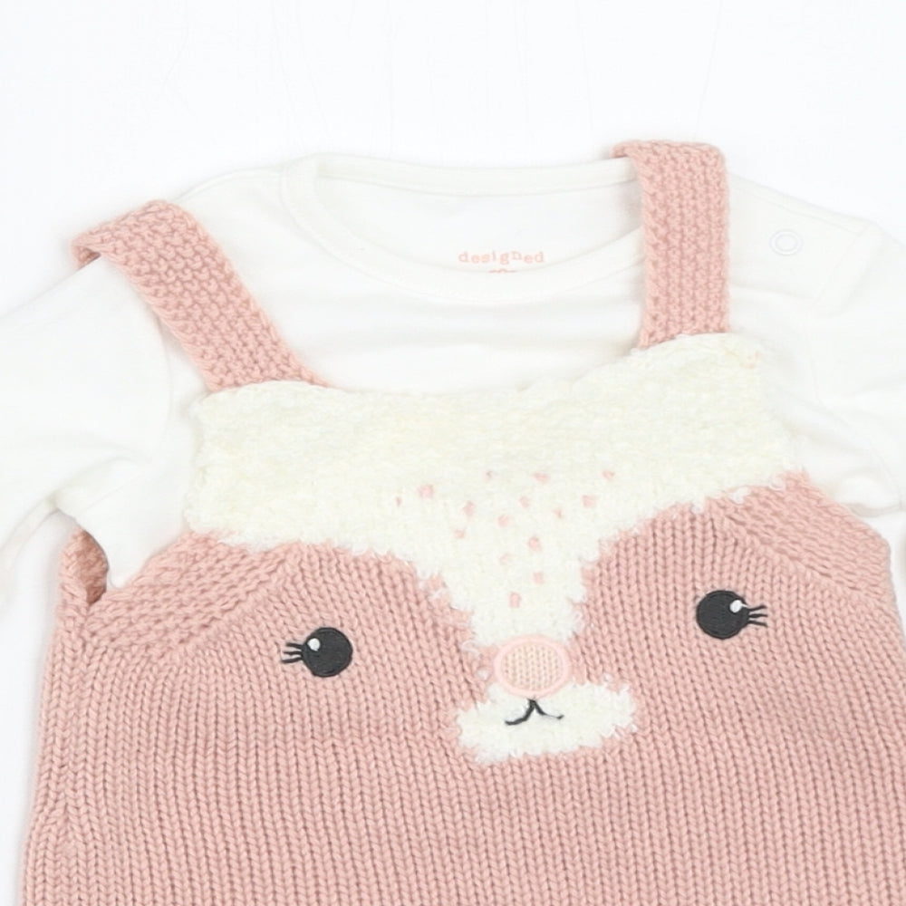 F&F Girls Pink   Pinafore/Dungaree Dress  Size 3-6 Months