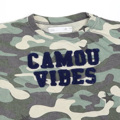 Zara Boys Green Camouflage  Basic T-Shirt Size 6 Years