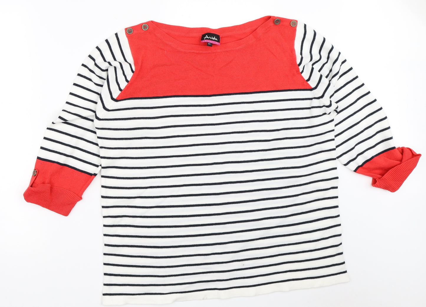 Arista Womens White Striped  Pullover Jumper Size 20