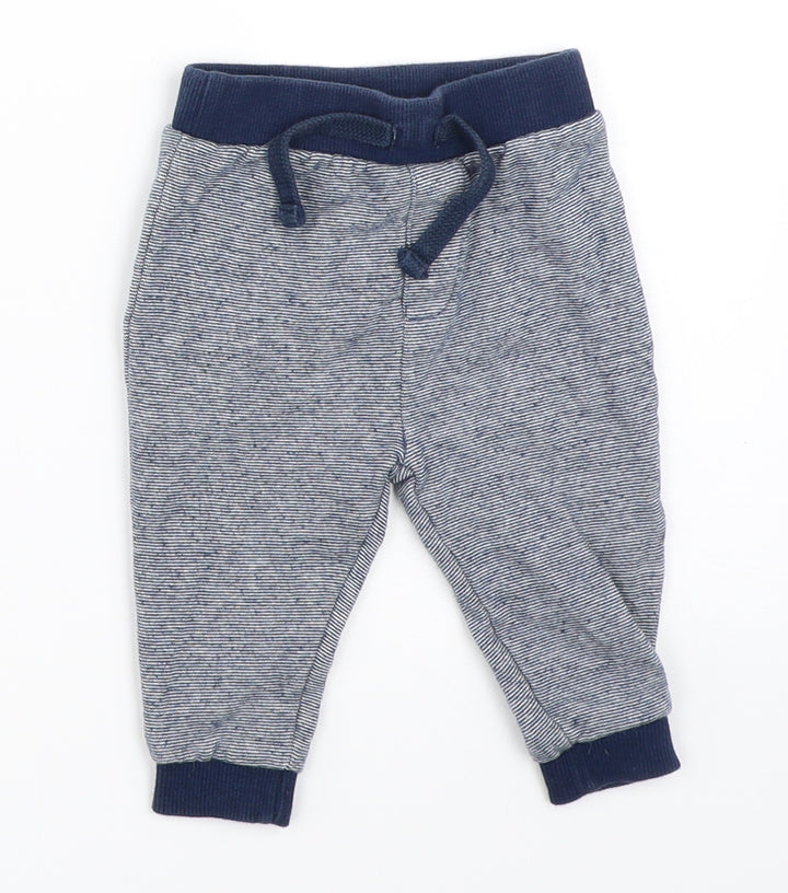 F&F Boys Blue Striped Jogger Trousers Size 6-9 Months