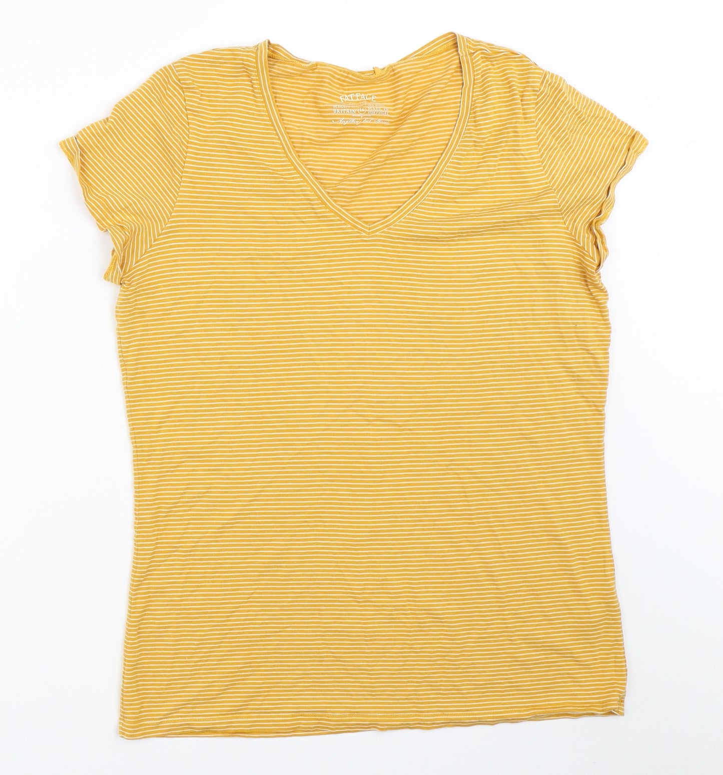 Fat Face Womens Yellow Striped  Basic T-Shirt Size 14