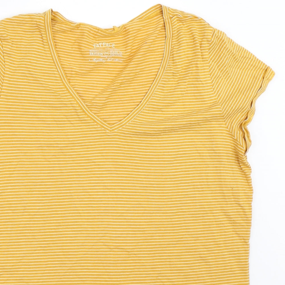Fat Face Womens Yellow Striped  Basic T-Shirt Size 14