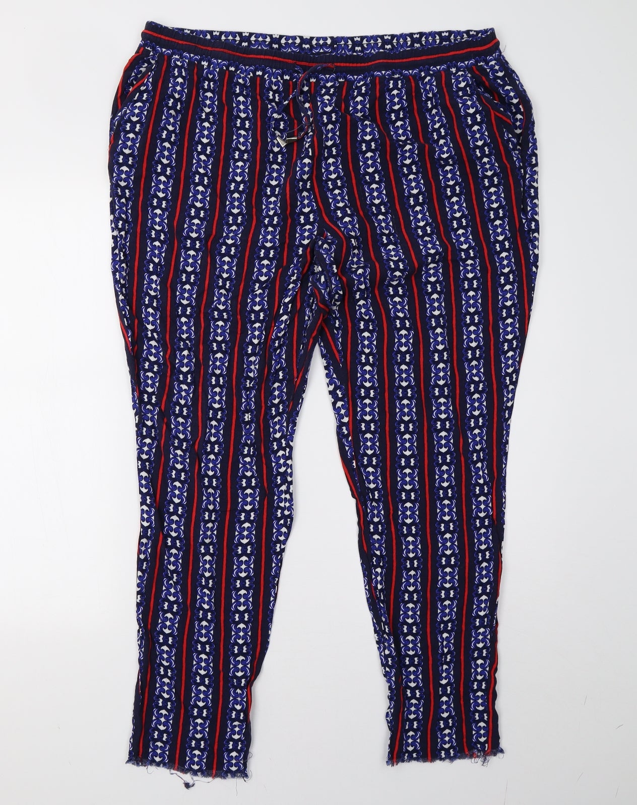 Matalan Womens Blue Geometric  Trousers  Size 18 L28 in