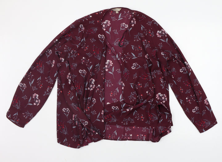 Anthology Womens Purple Geometric Basic Button-Up Size 14