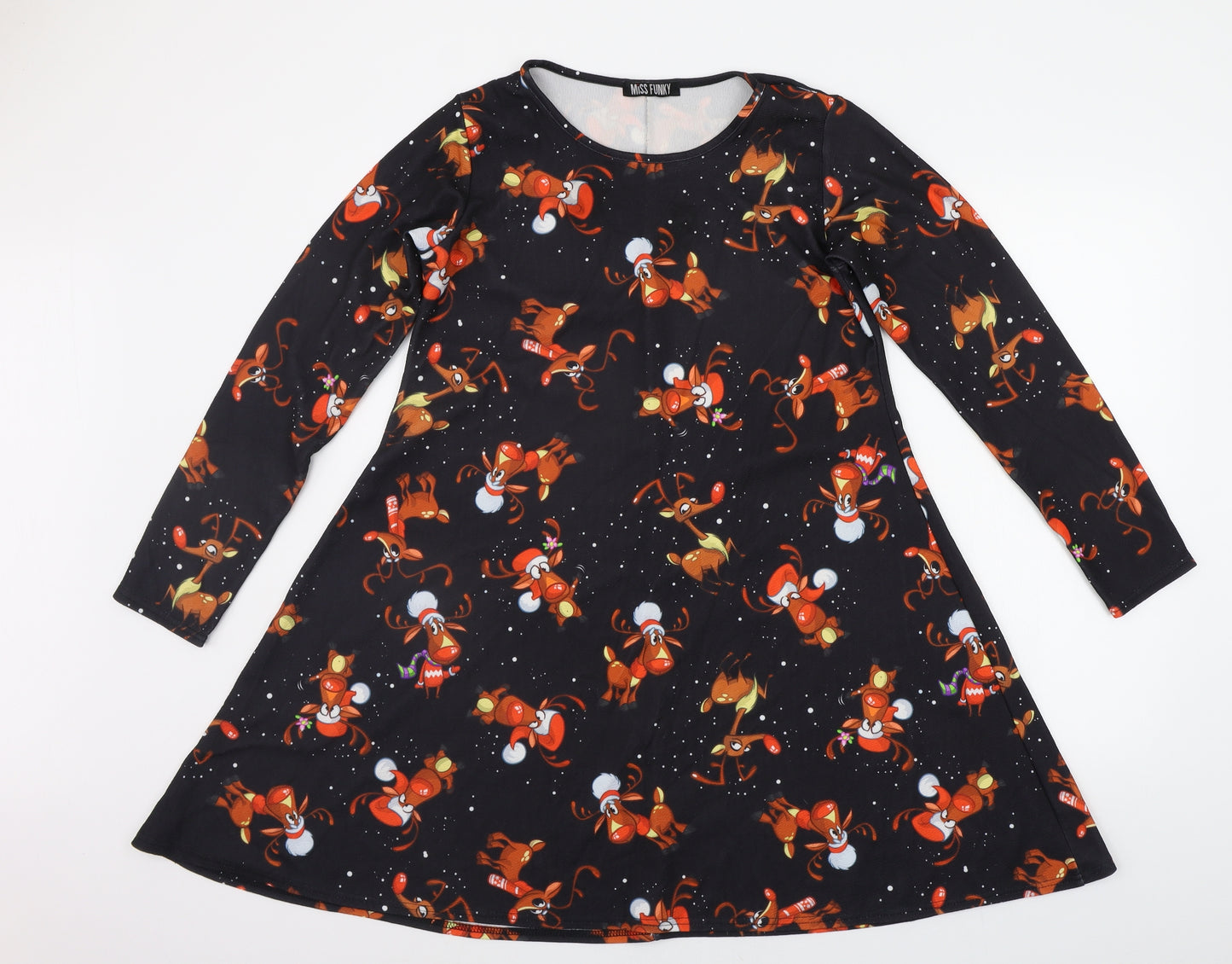 miss funky Womens Black Geometric  A-Line  Size M  - christams