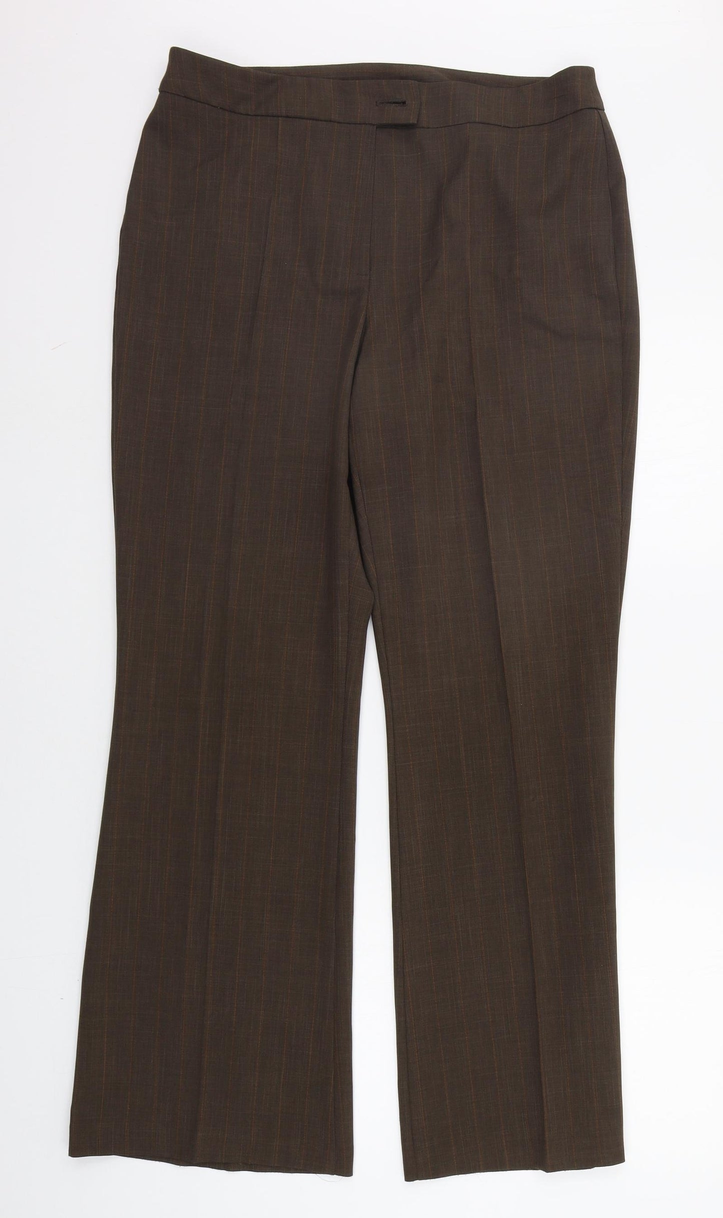 Marks and Spencer Womens Brown Striped  Trousers  Size 14 L29 in