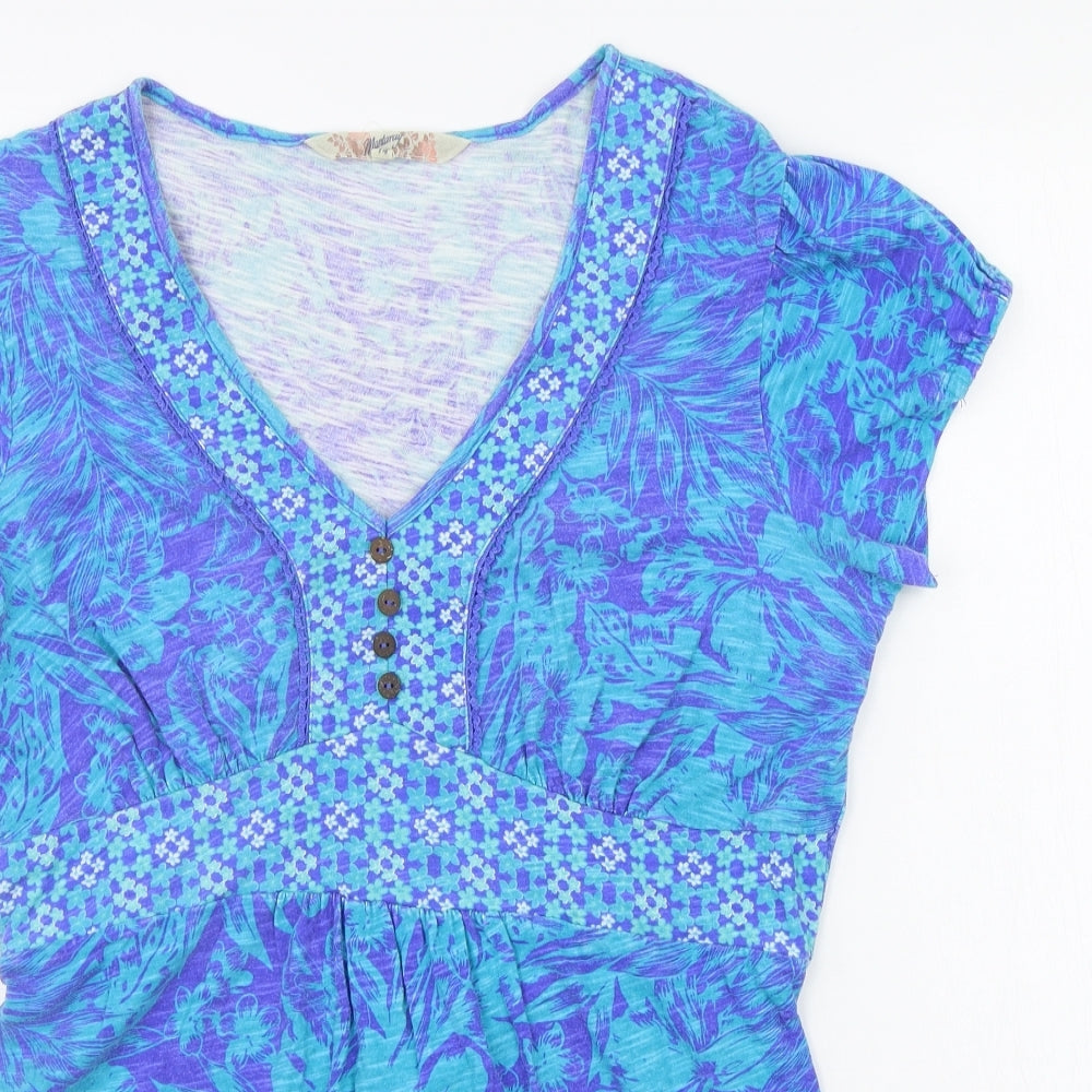 Debenhams Womens Blue Geometric  Basic T-Shirt Size 14