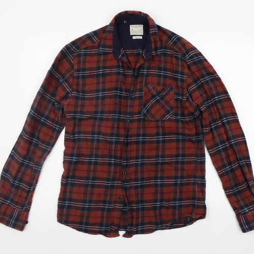 Select Womens Orange Check  Basic Button-Up Size 8