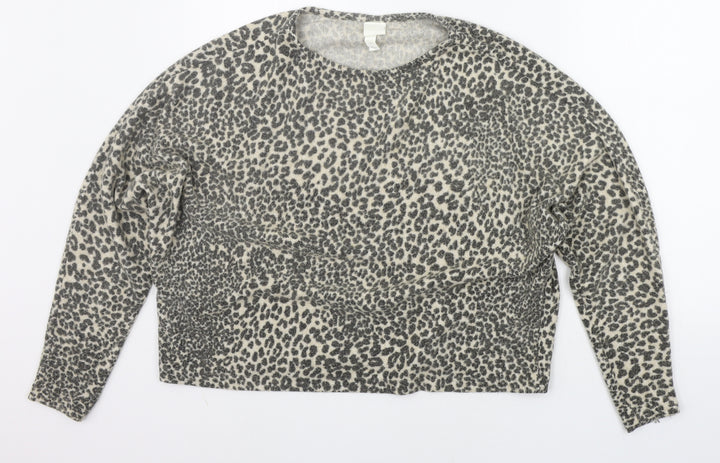 H&M Womens Grey Animal Print Pullover Jumper Size S
