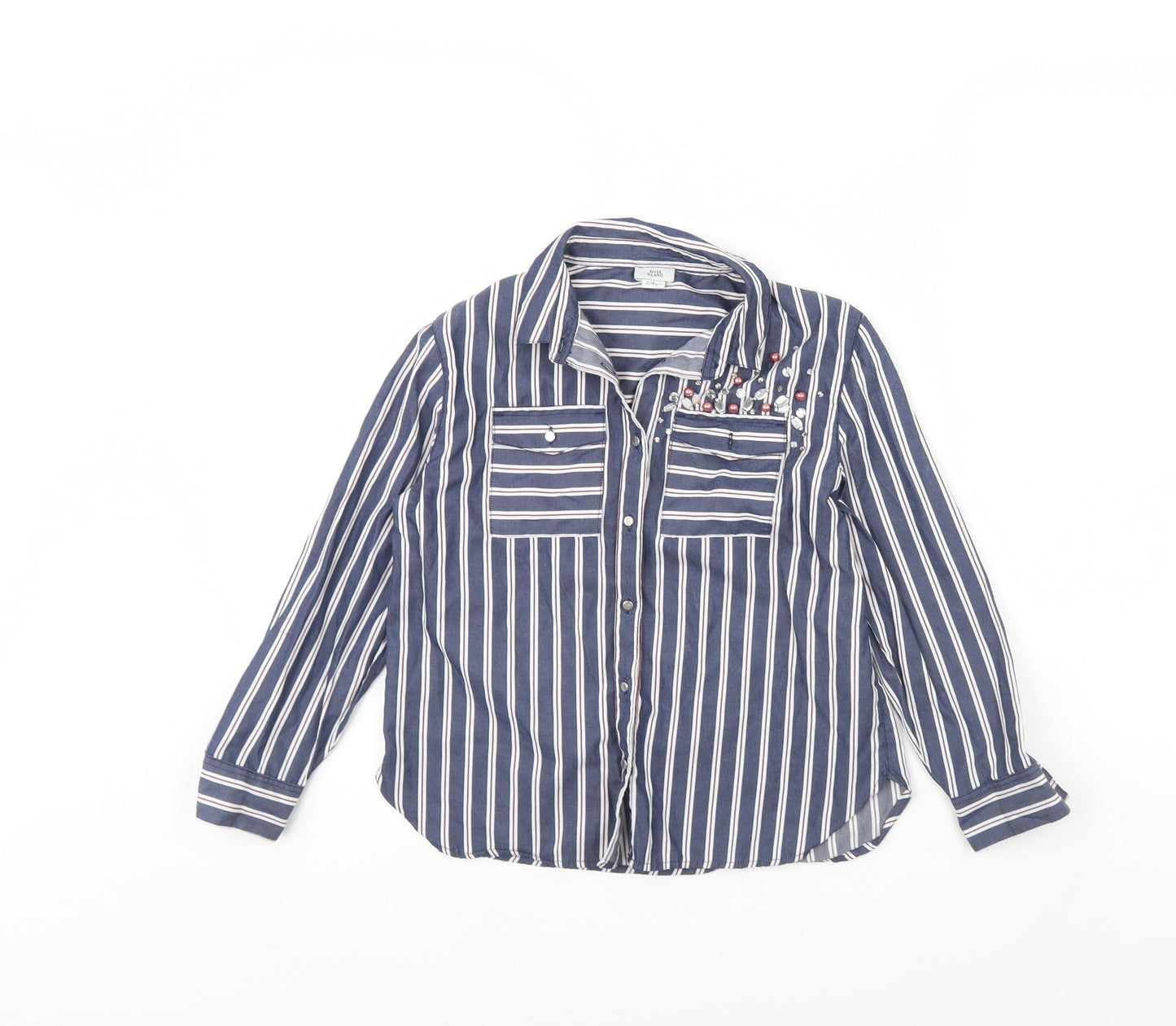 River Island Girls Blue Striped  Basic Button-Up Size 7 Years