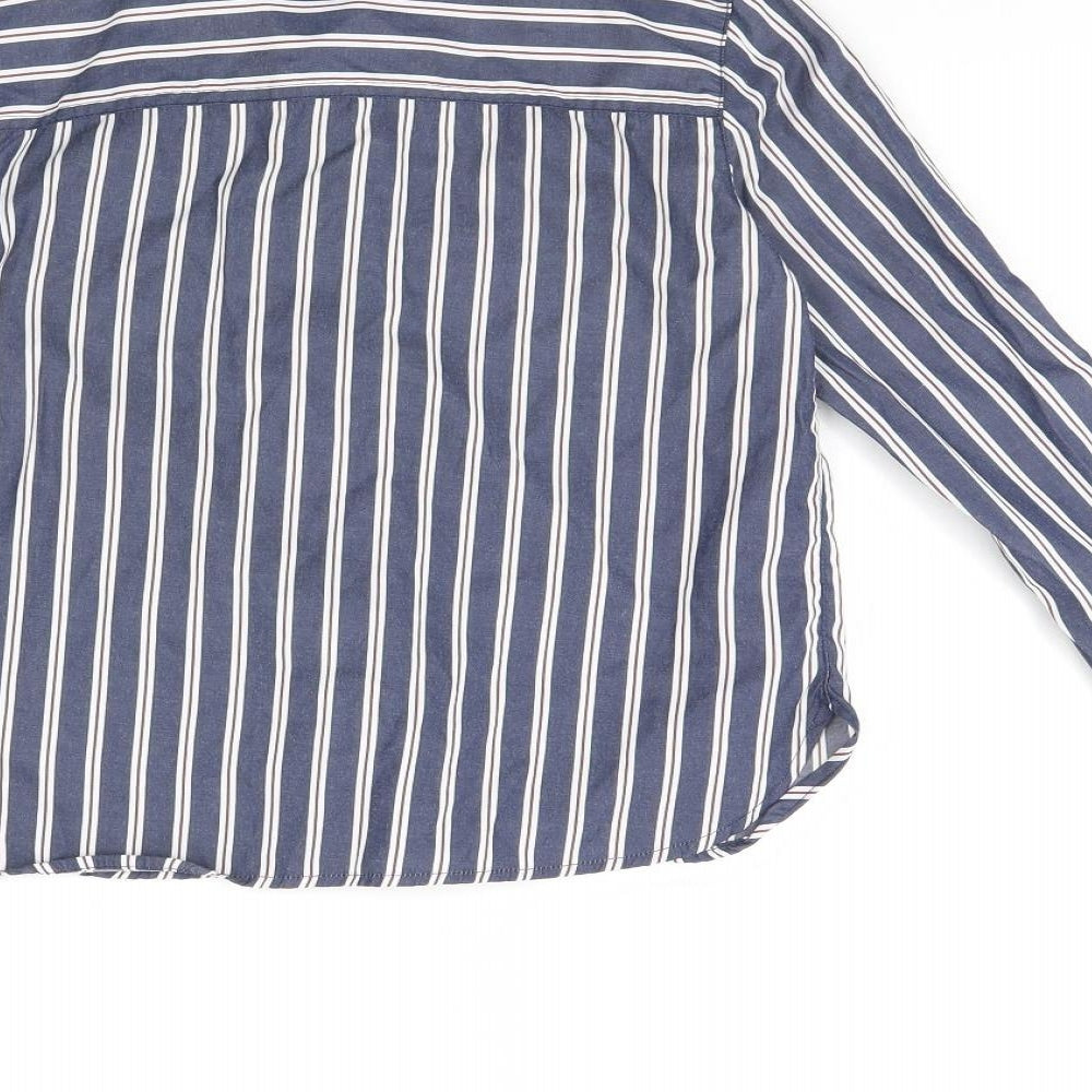 River Island Girls Blue Striped  Basic Button-Up Size 7 Years