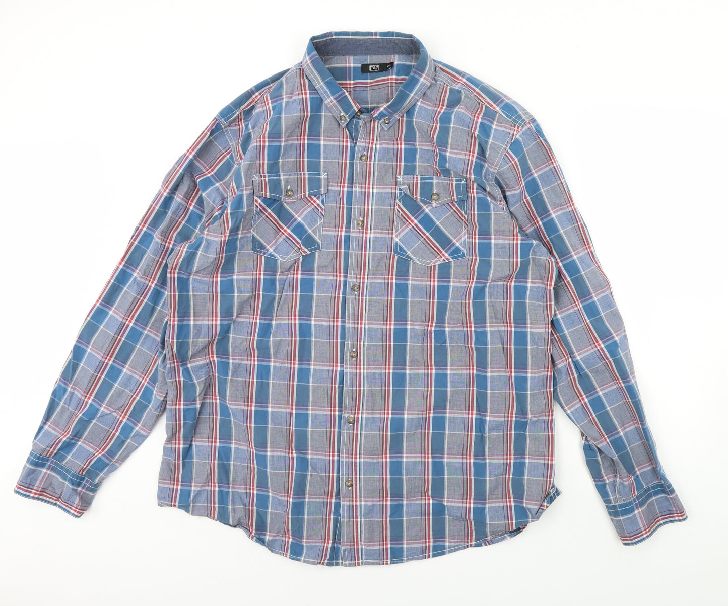 F&F Mens Blue Check   Dress Shirt Size 3XL
