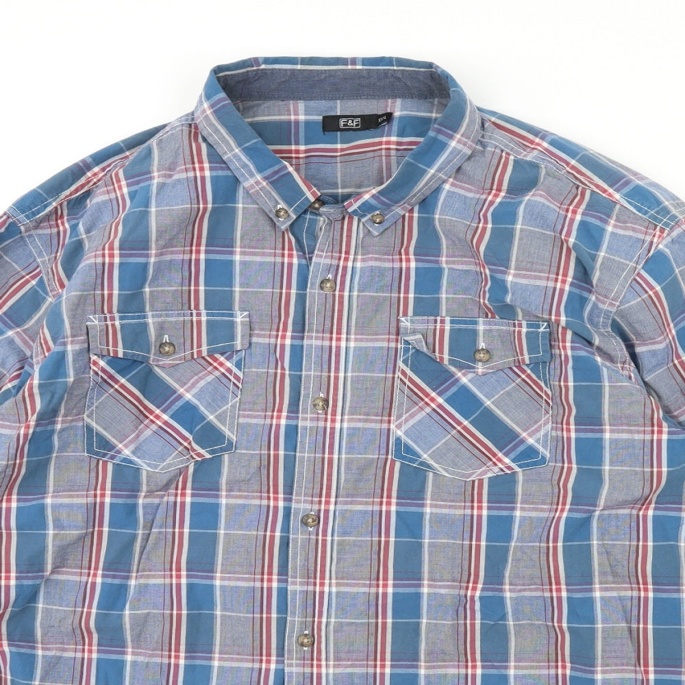 F&F Mens Blue Check   Dress Shirt Size 3XL