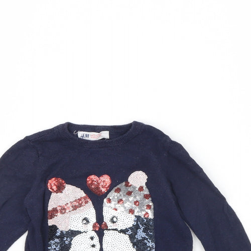 H&M Girls Blue   Pullover Jumper Size 2 Years  - Penguin