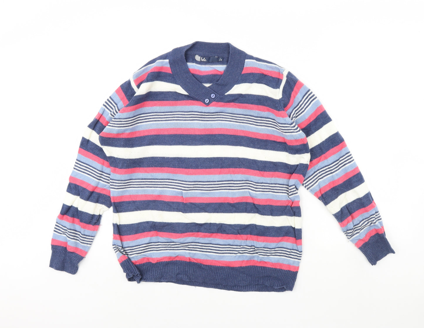 Isle Womens Blue Striped  Pullover Jumper Size L