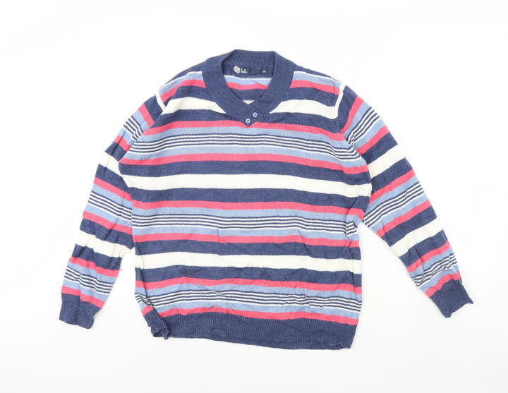 Isle Womens Blue Striped  Pullover Jumper Size L