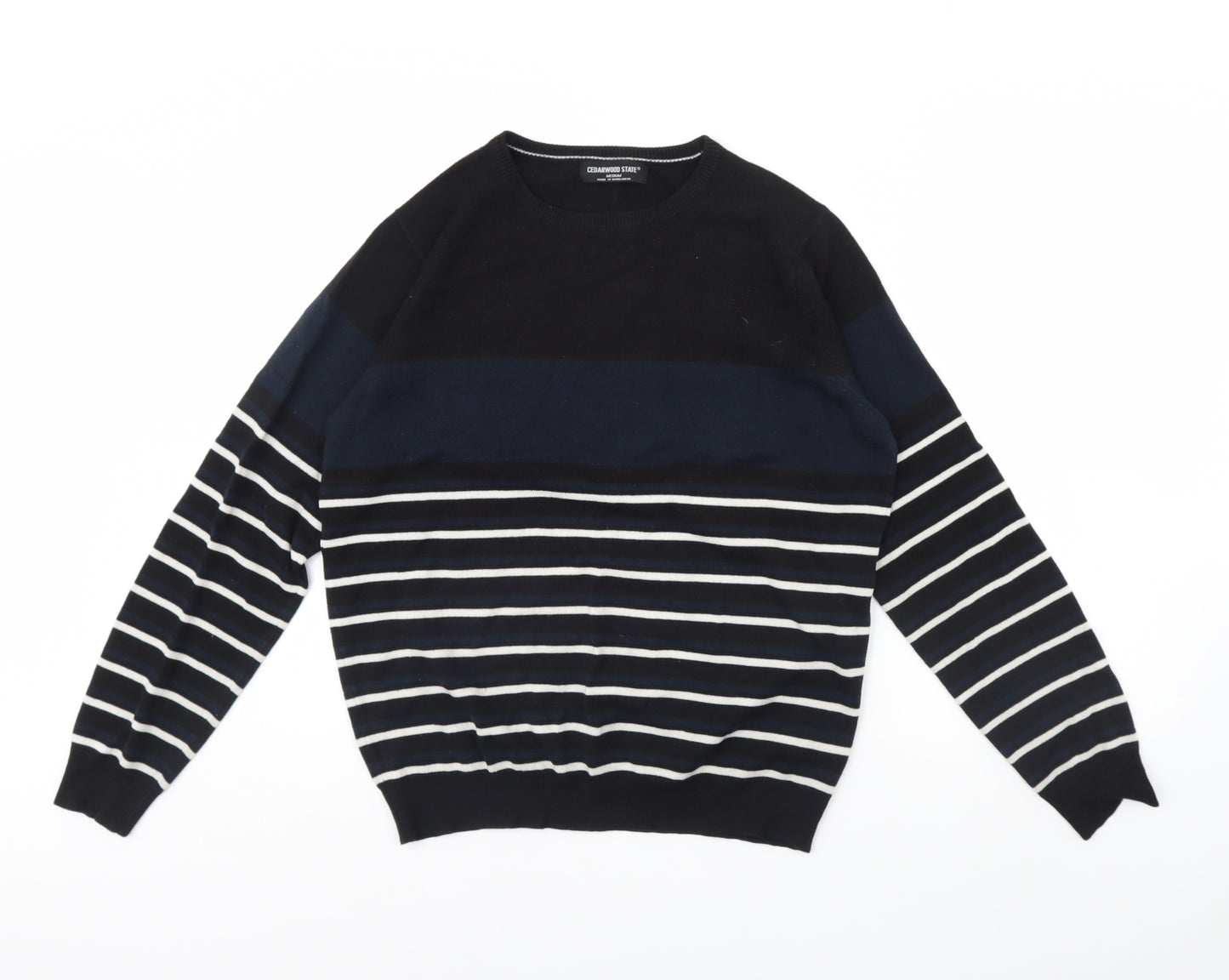 Cedar Wood State Mens Black Striped  Pullover Jumper Size M