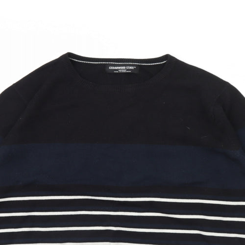 Cedar Wood State Mens Black Striped  Pullover Jumper Size M