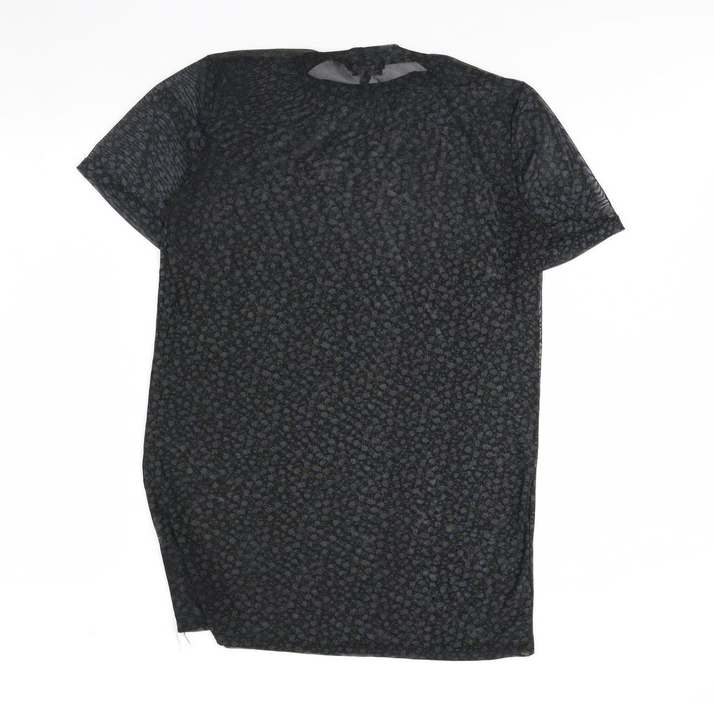 Wednesday's girl Womens Black Floral  Basic T-Shirt Size L