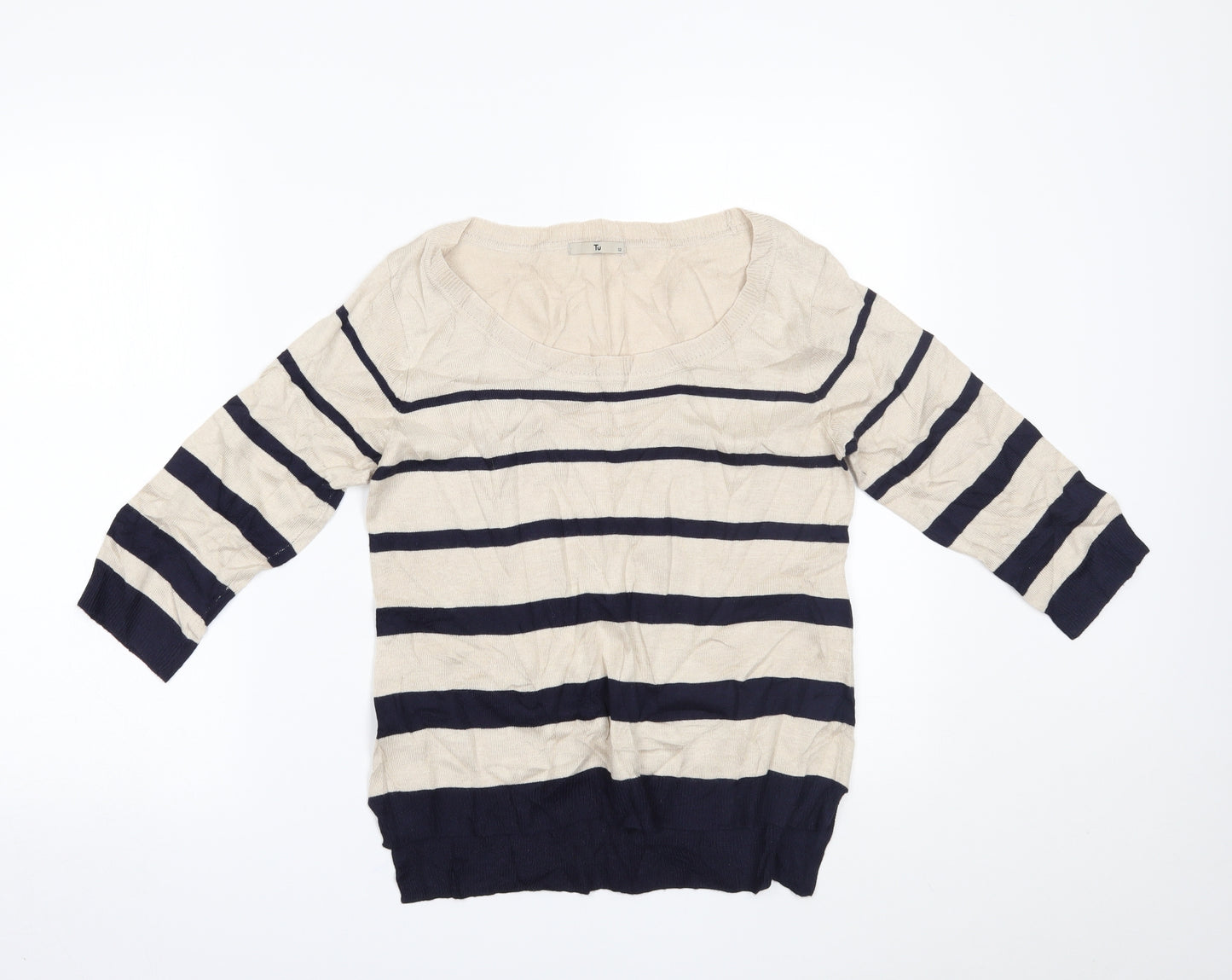 TU Womens Beige Striped  Basic Blouse Size 12