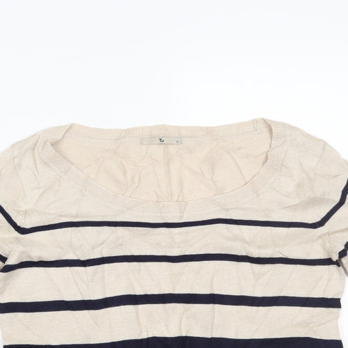 TU Womens Beige Striped  Basic Blouse Size 12