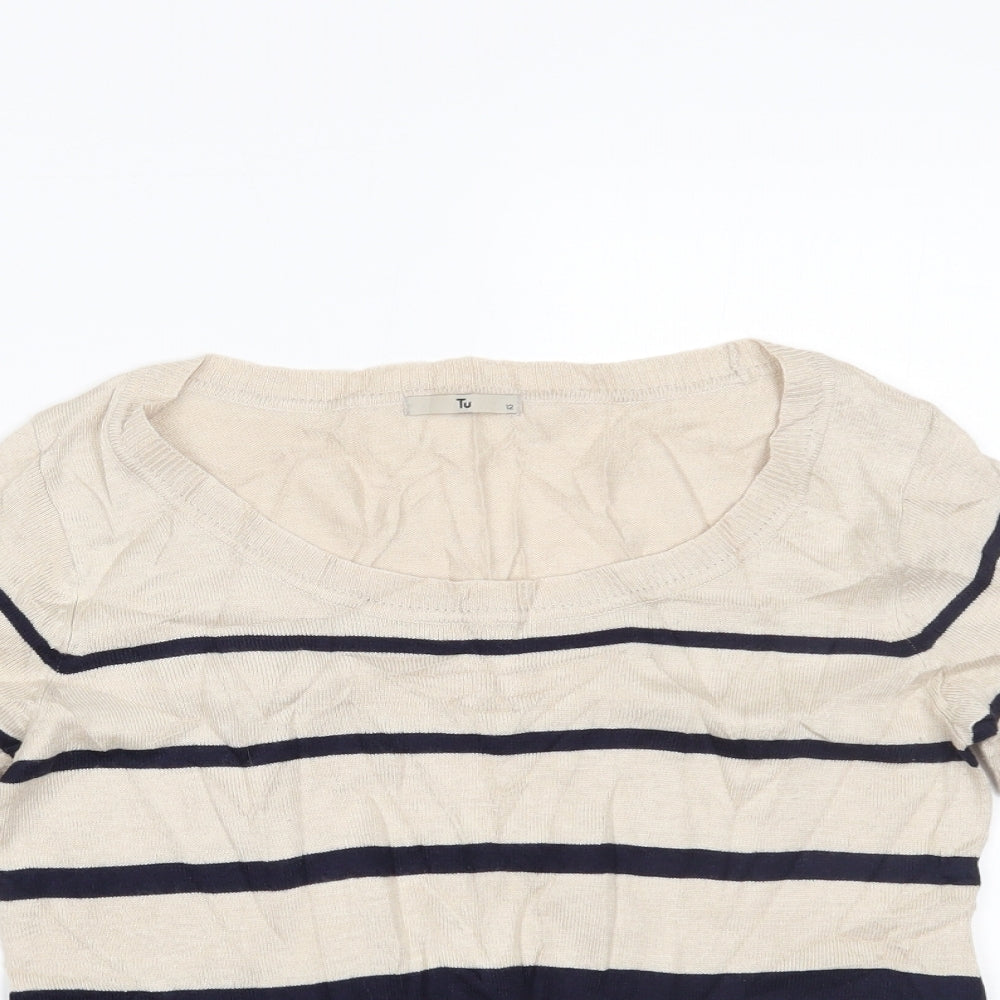 TU Womens Beige Striped  Basic Blouse Size 12