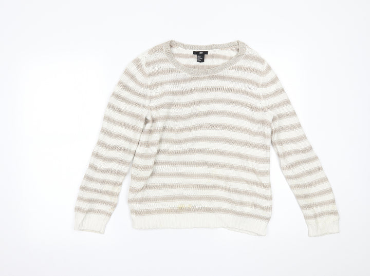 H&M Womens Beige Striped  Pullover Jumper Size XS