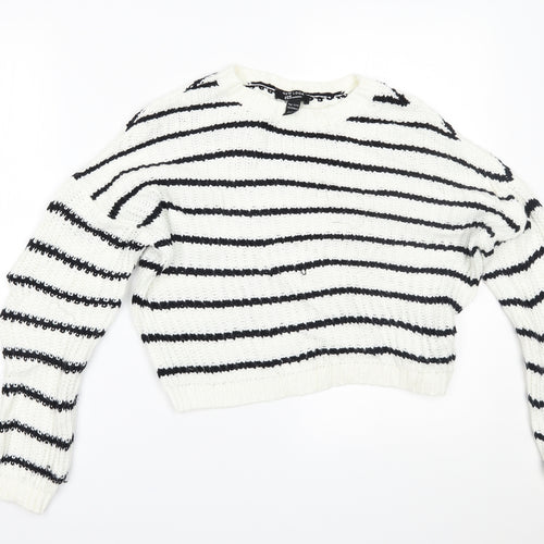 New Look Girls White Striped  Pullover Jumper Size 12-13 Years