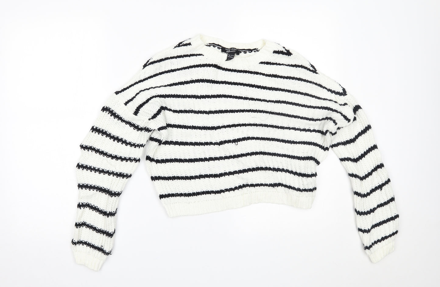 New Look Girls White Striped  Pullover Jumper Size 12-13 Years