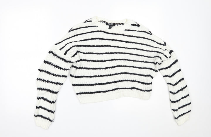 New Look Girls White Striped Pullover Jumper Size 12-13 Years