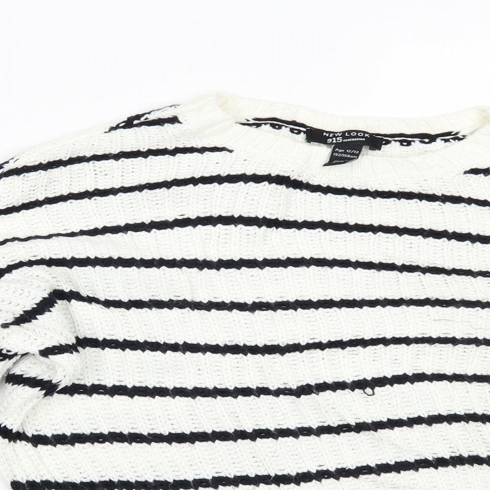 New Look Girls White Striped  Pullover Jumper Size 12-13 Years