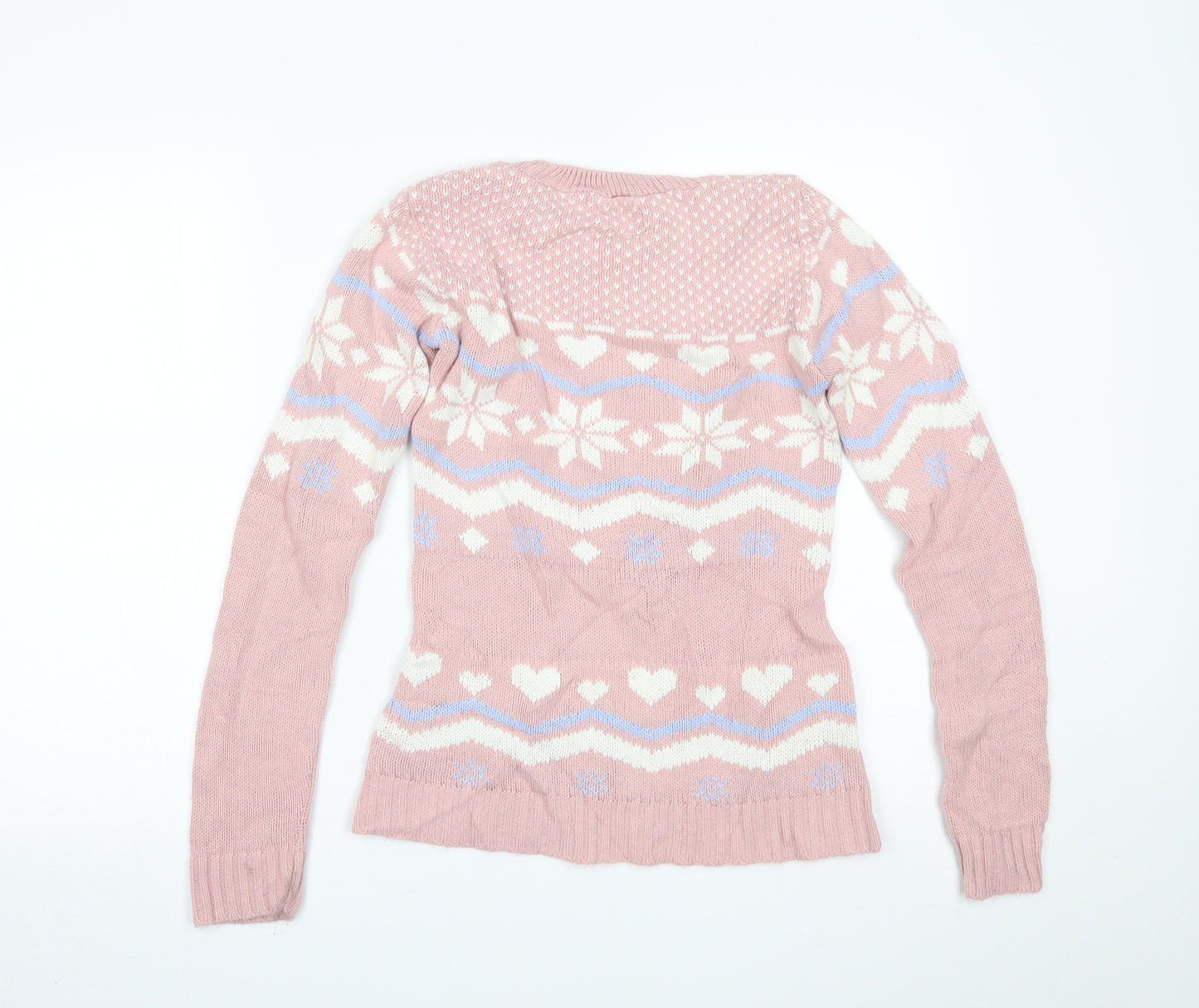 Boohoo Womens Pink Fair Isle  Pullover Jumper Size S