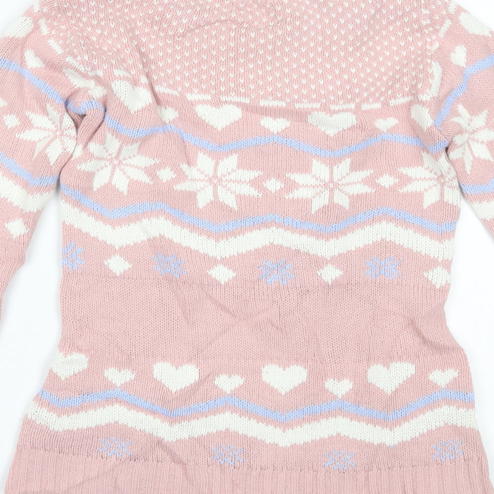Boohoo Womens Pink Fair Isle  Pullover Jumper Size S