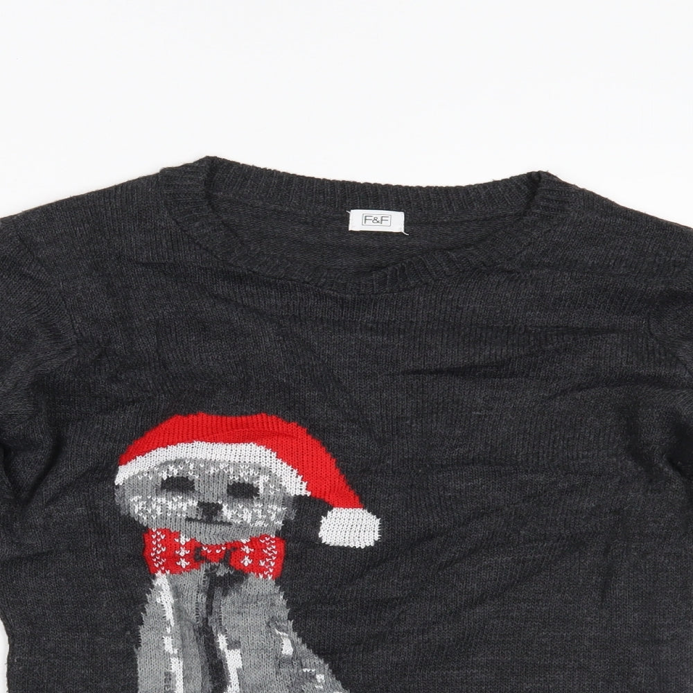 F&F Girls Grey   Pullover Jumper Size 11-12 Years  - CHRISTMAS