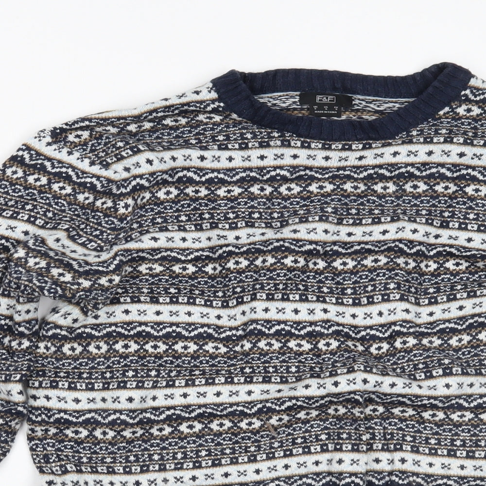 F&F Womens Blue Fair Isle  Pullover Jumper Size S
