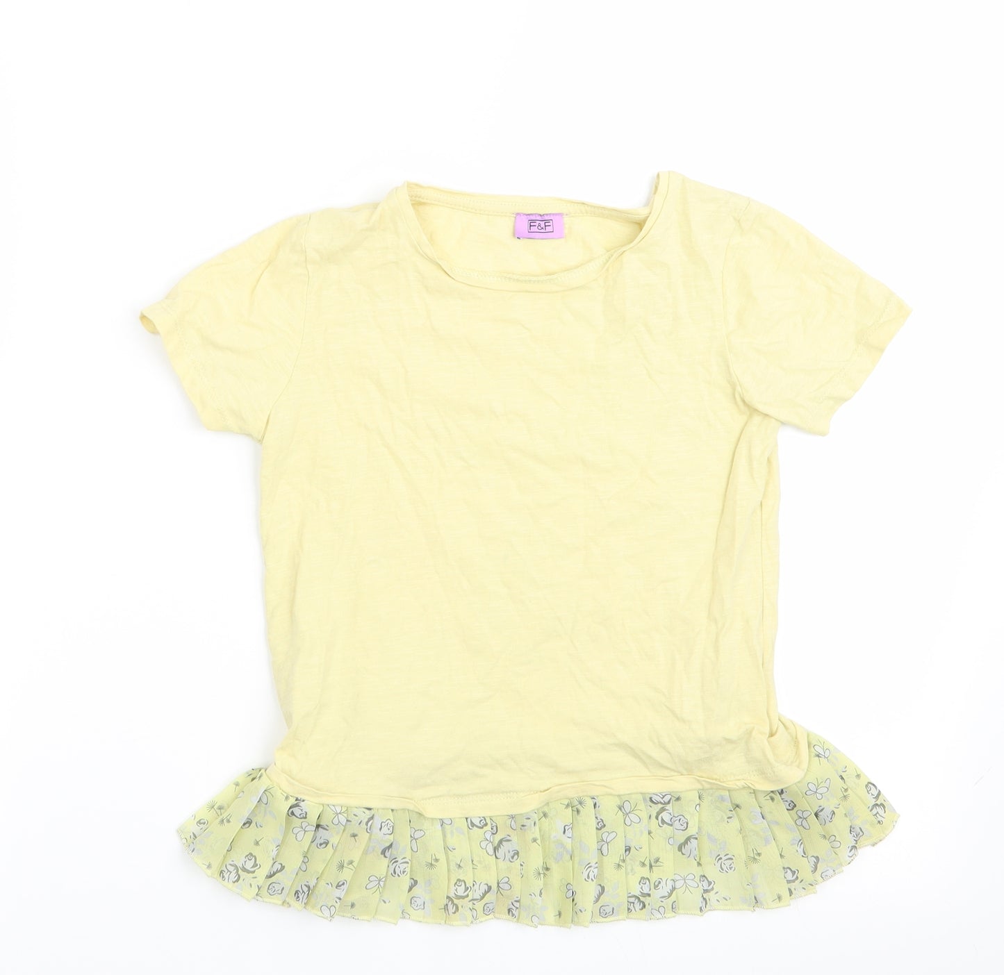 Florence and Fred Girls Yellow Floral  Basic T-Shirt Size 8-9 Years  - Frilled Hem