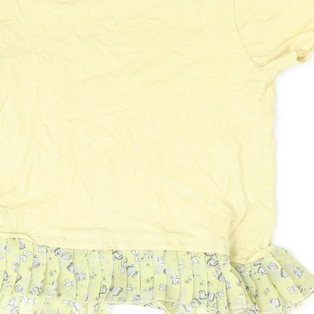 Florence and Fred Girls Yellow Floral  Basic T-Shirt Size 8-9 Years  - Frilled Hem