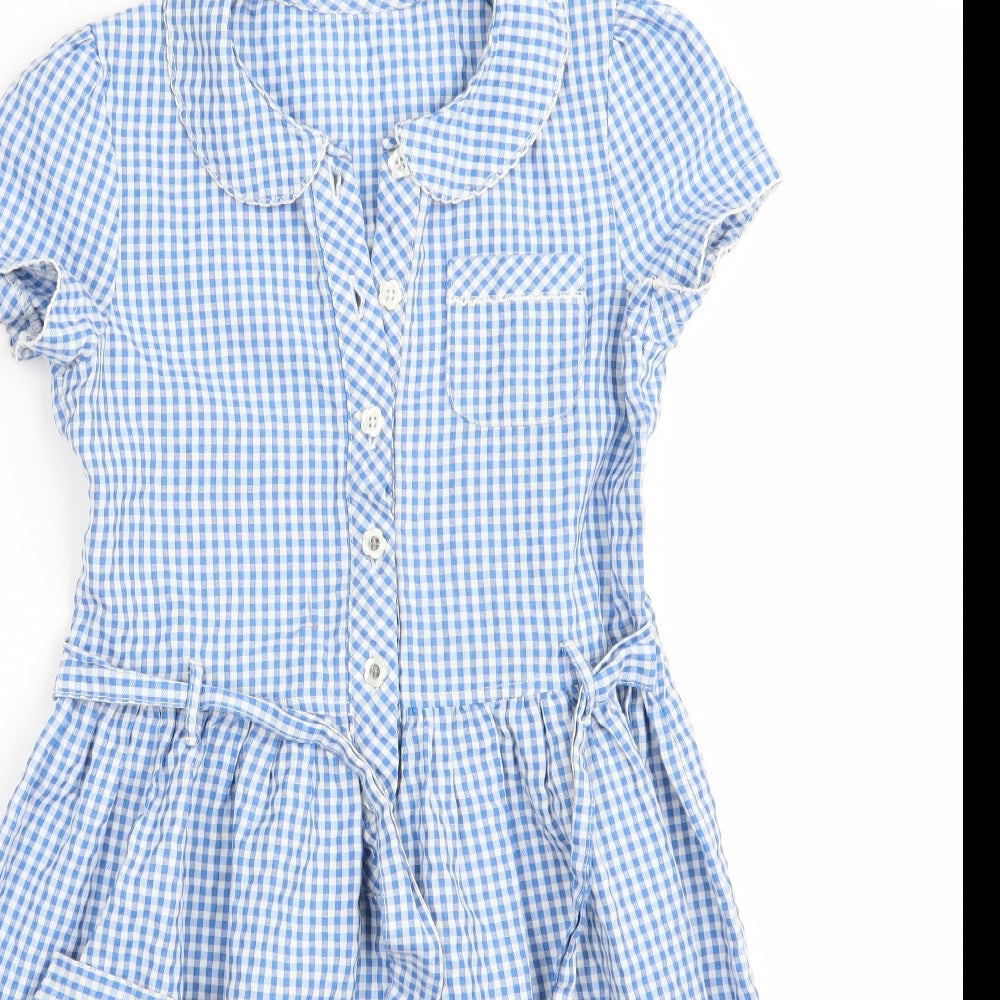 Matalan Girls Blue Check  Fit & Flare  Size 9 Years  - School Dress
