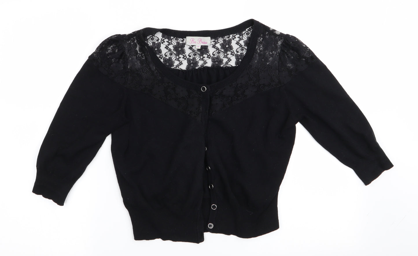 Be Beau Womens Black   Cardigan Jumper Size 14  - lace shoulder detail