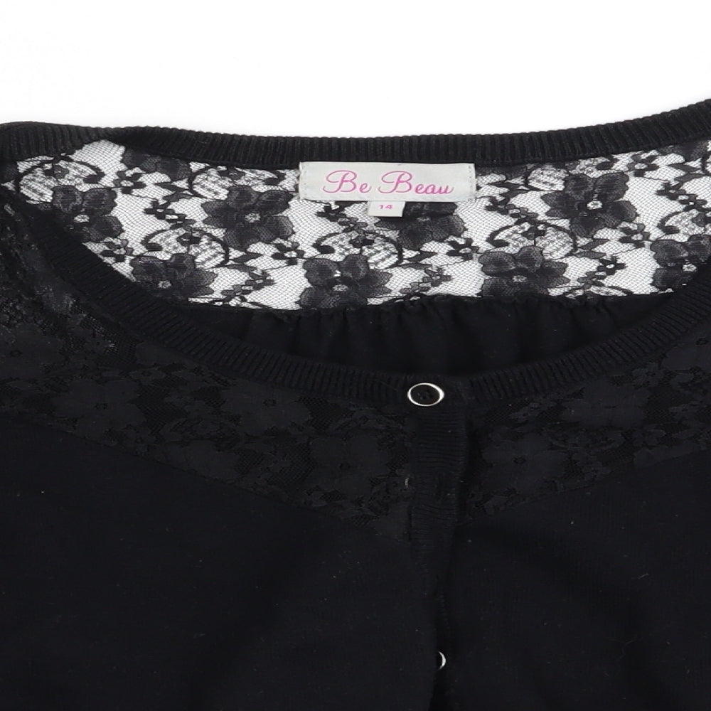 Be Beau Womens Black   Cardigan Jumper Size 14  - lace shoulder detail
