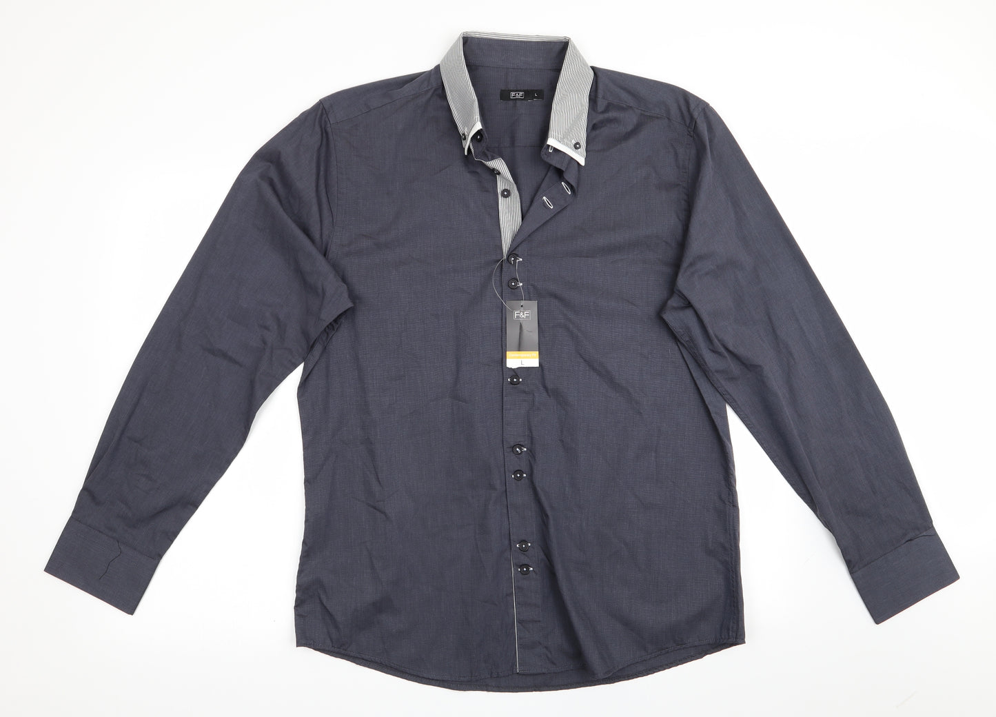 Florence and Fred Mens Grey    Button-Up Size L