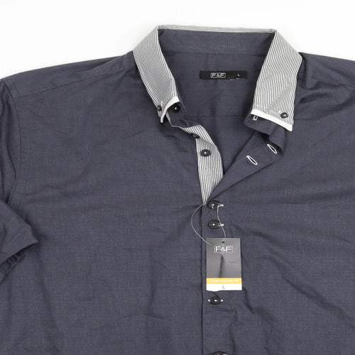 Florence and Fred Mens Grey    Button-Up Size L