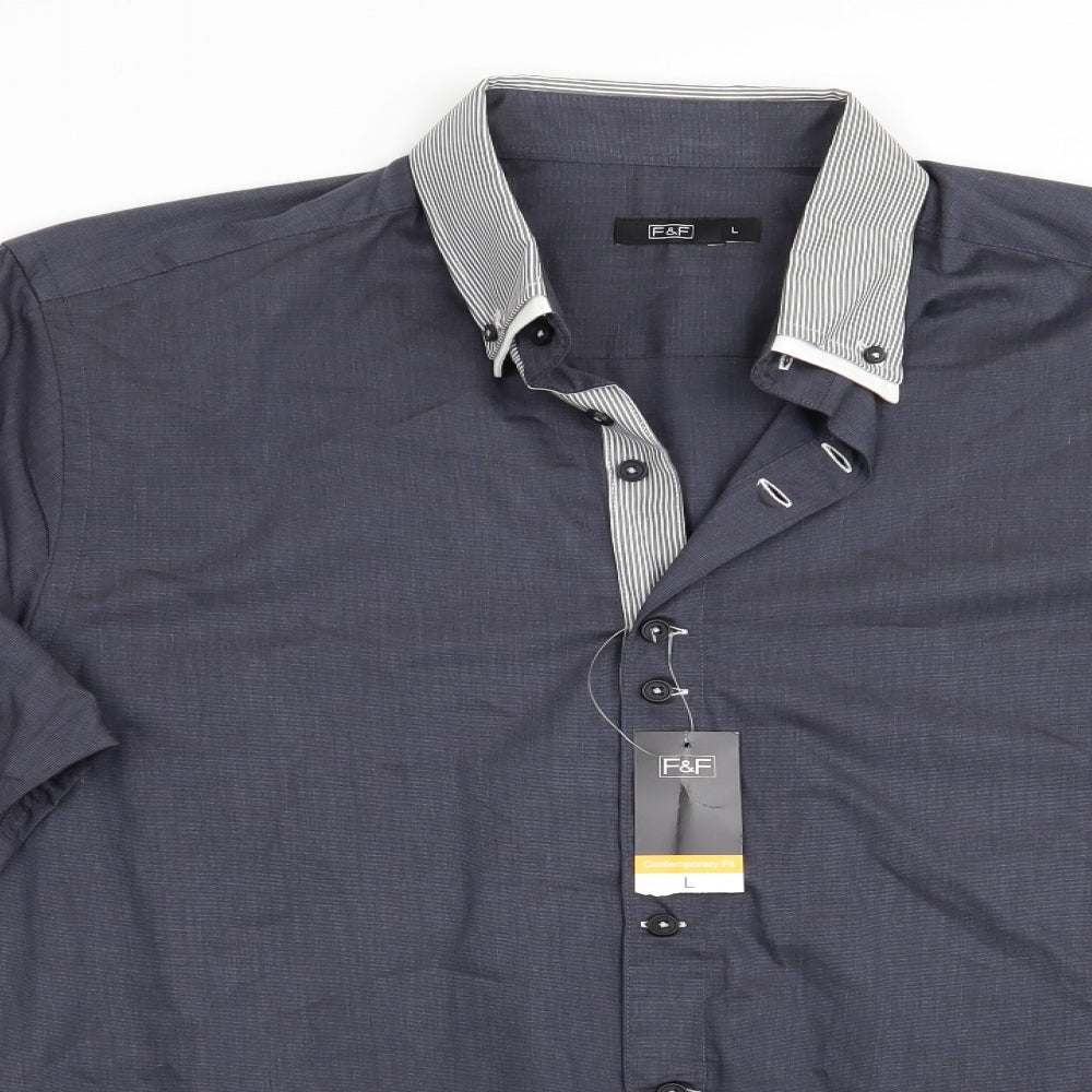 Florence and Fred Mens Grey    Button-Up Size L